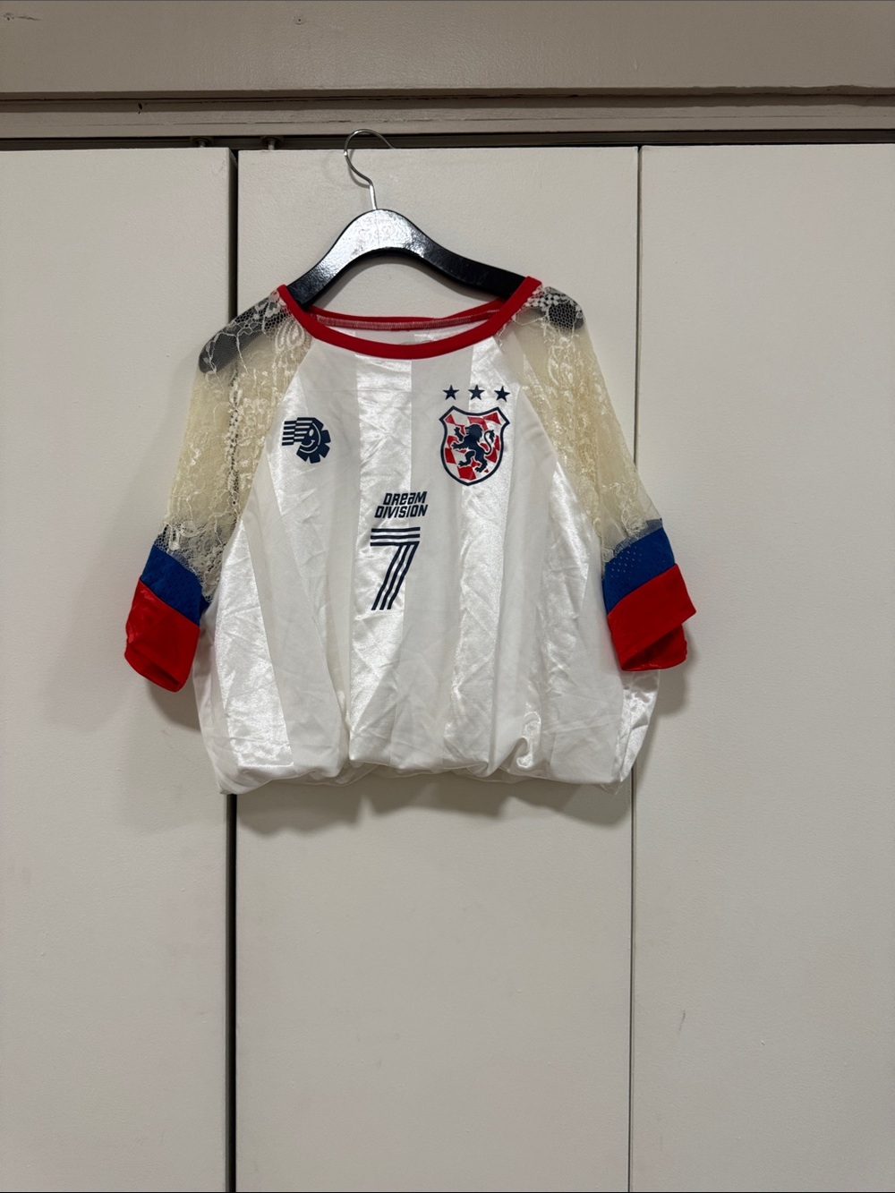 BDG White Short Sleeve Tee with Red & Blue Accents